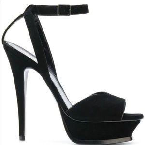 Saint Laurent Tribute Lips Suede Sandals Black 6.5